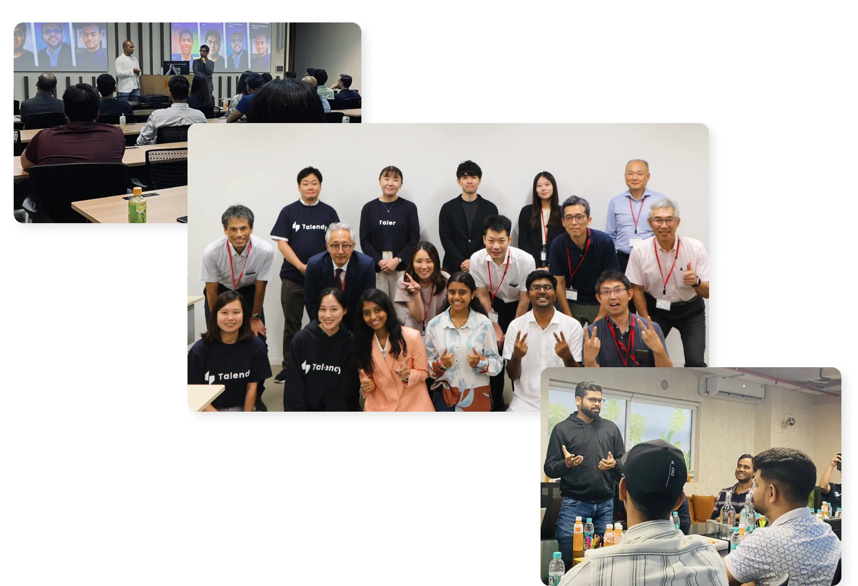 Talendy Communityの活動風景:勉強会、集合写真、ディスカッションのコラージュ